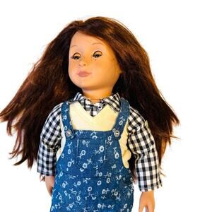 Our Generation Battat 18” Doll Brown Hair Sleep Eyes Blue Floral Overalls 2000's